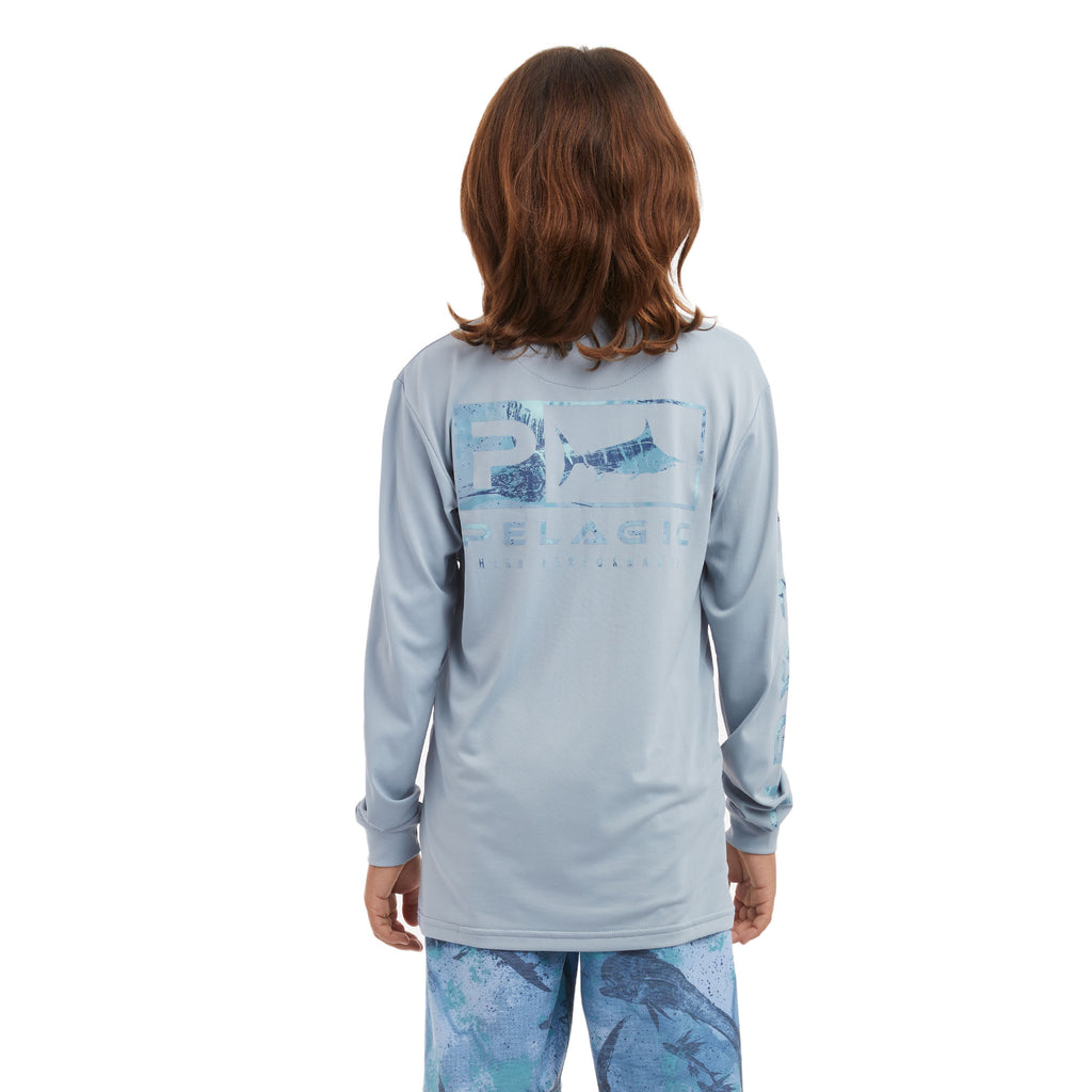 Pelagic Aquatek Hooded Wahoo FL Shirt, smokey blue, Fly Fishing