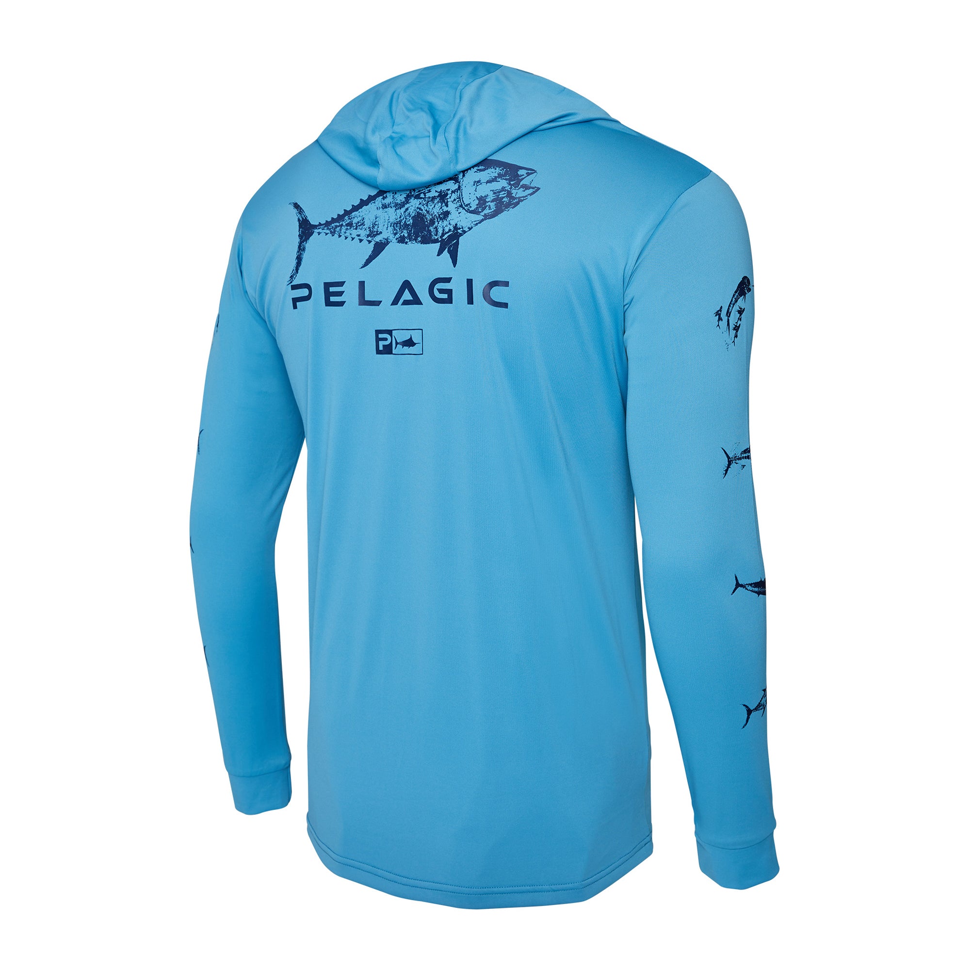 Pelagic Aquatek Gyotaku Hooded Fishing Shirt - Ocean - Large