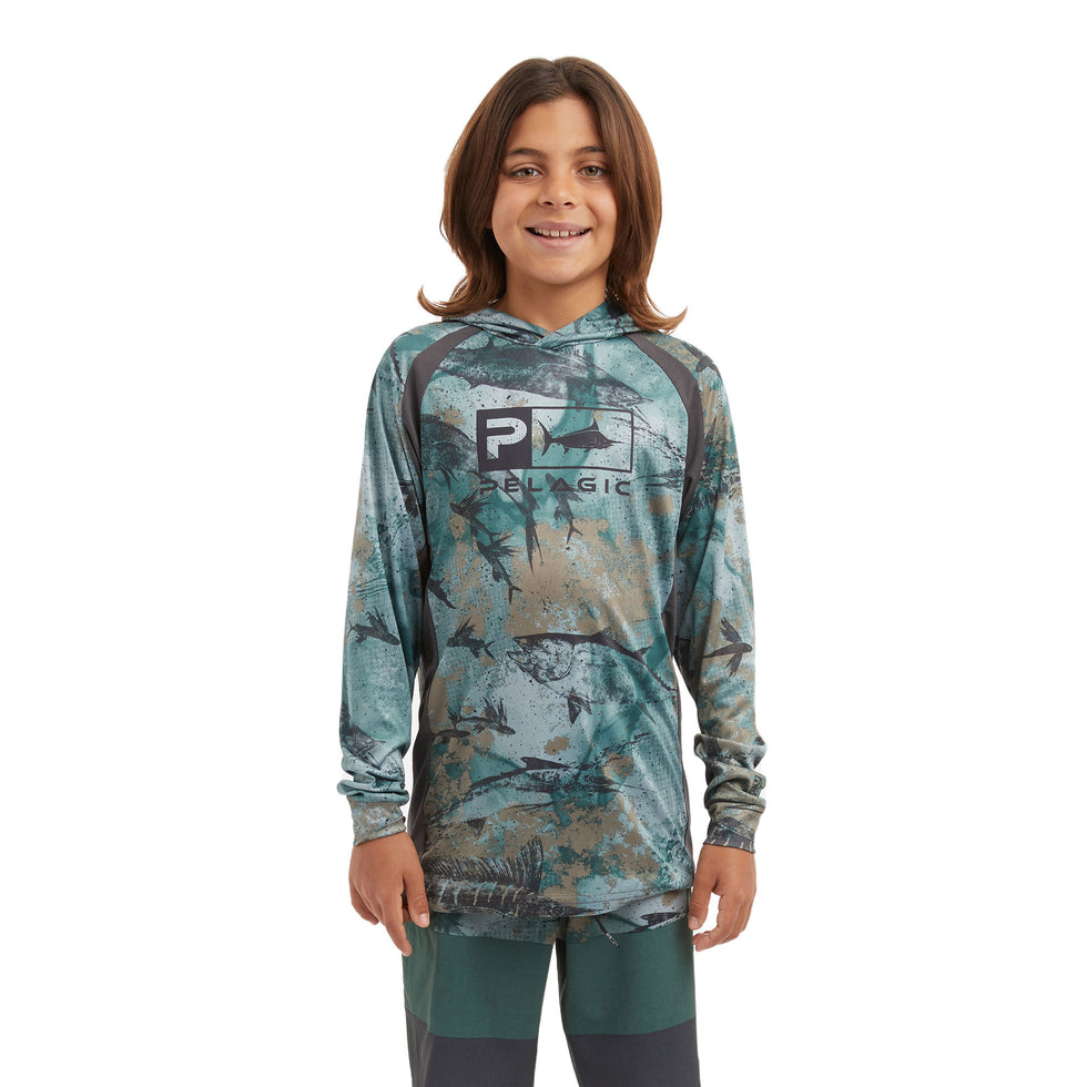 Pelagic Vaportek Hooded Fishing Shirt (Kid's) in Army | Size Small