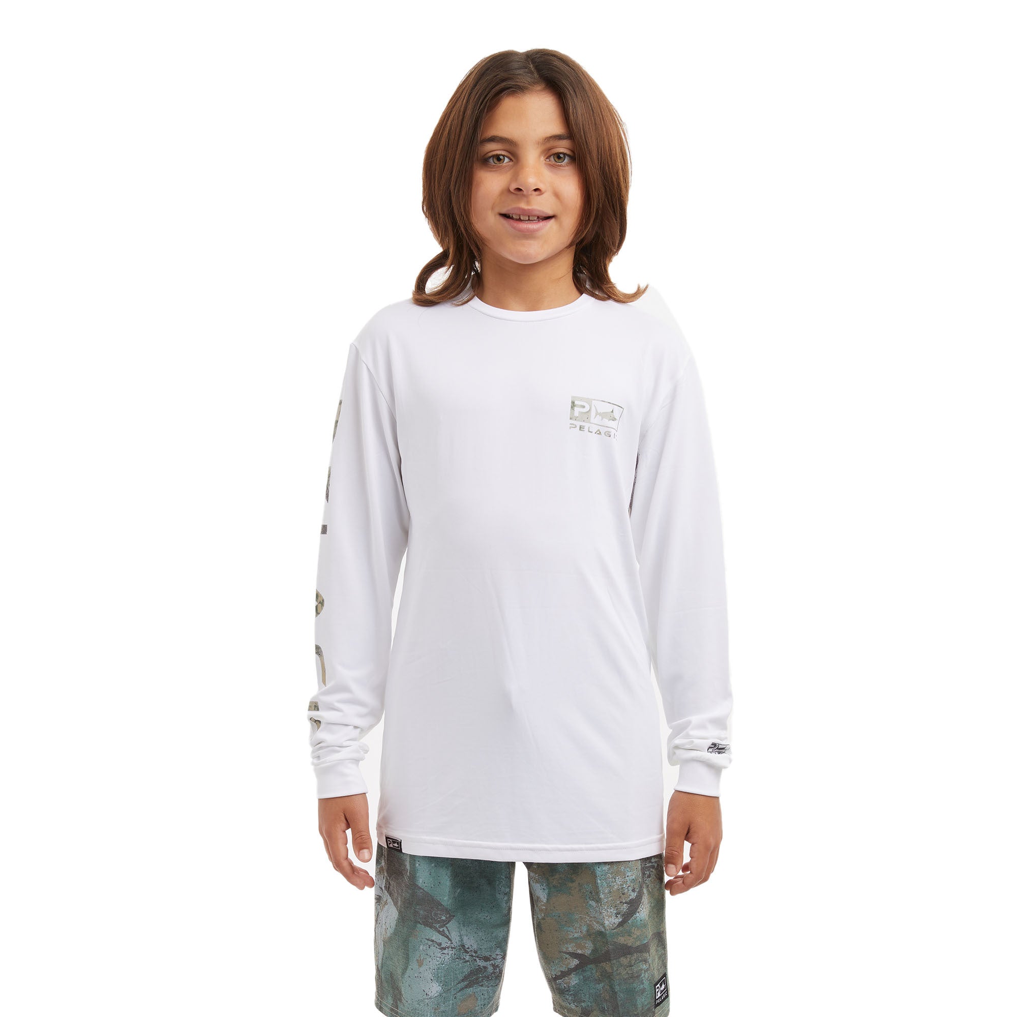 Pelagic Aquatek Icon Youth Fishing Shirt - Sun Protection White / L