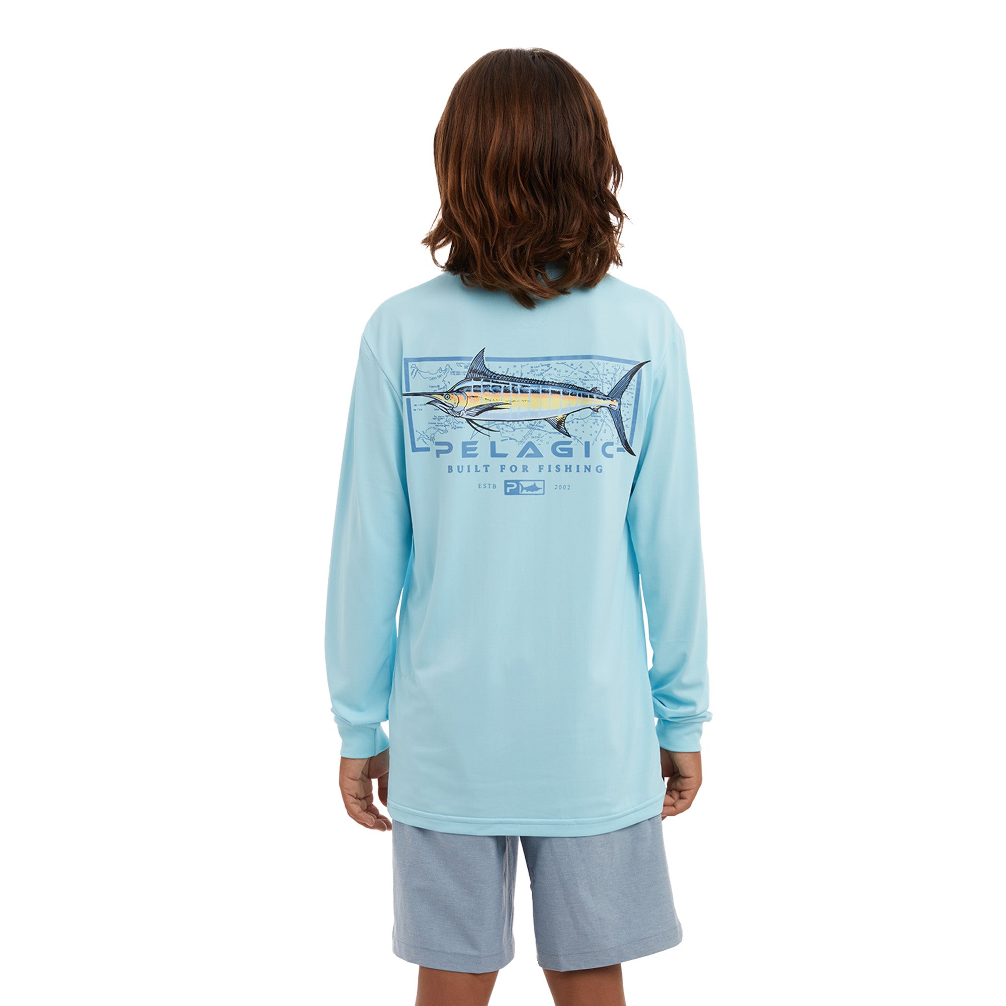 Pelagic Aquatek Marlin Mind Youth Fishing Shirt Blue / L