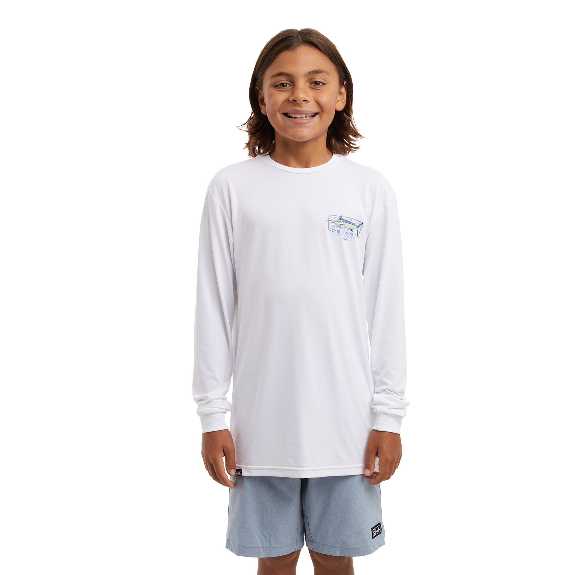 Pelagic Aquatek Marlin Mind Youth Fishing Shirt White / S