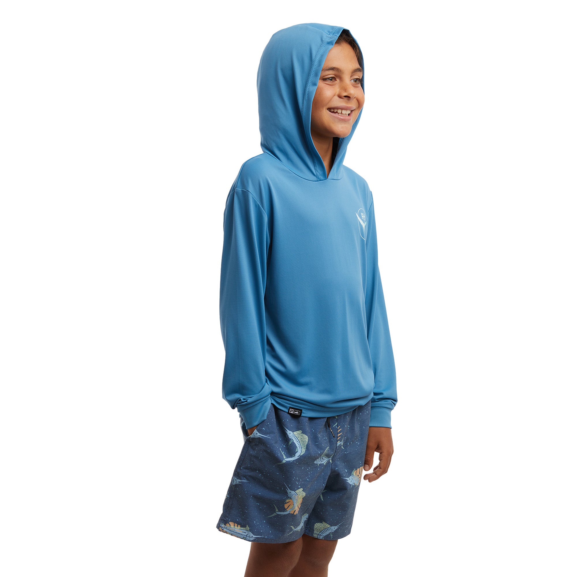 Youth Aquatek Tails Up Youth Hooded Fishing Shirt