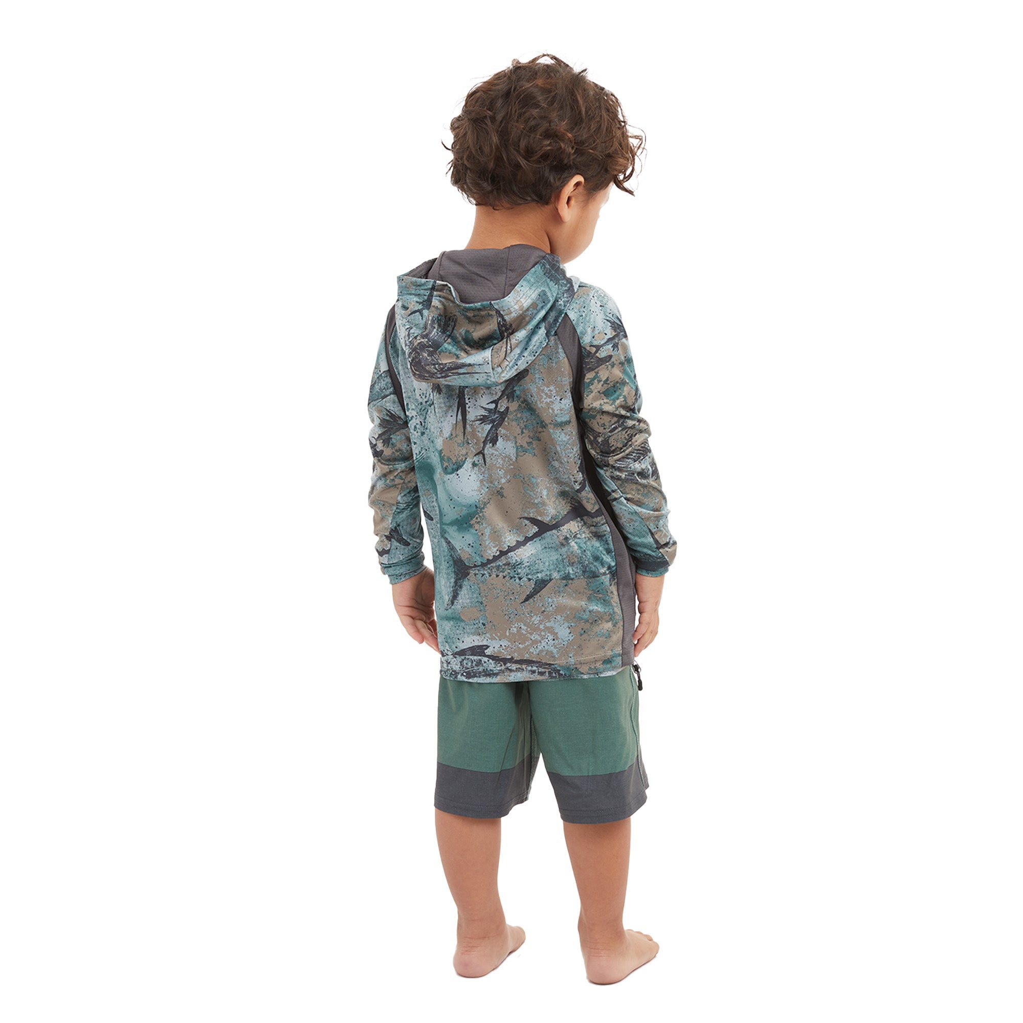 Pelagic Kid's Vaportek Hooded L/S Fishing Shirt-Army green-4T