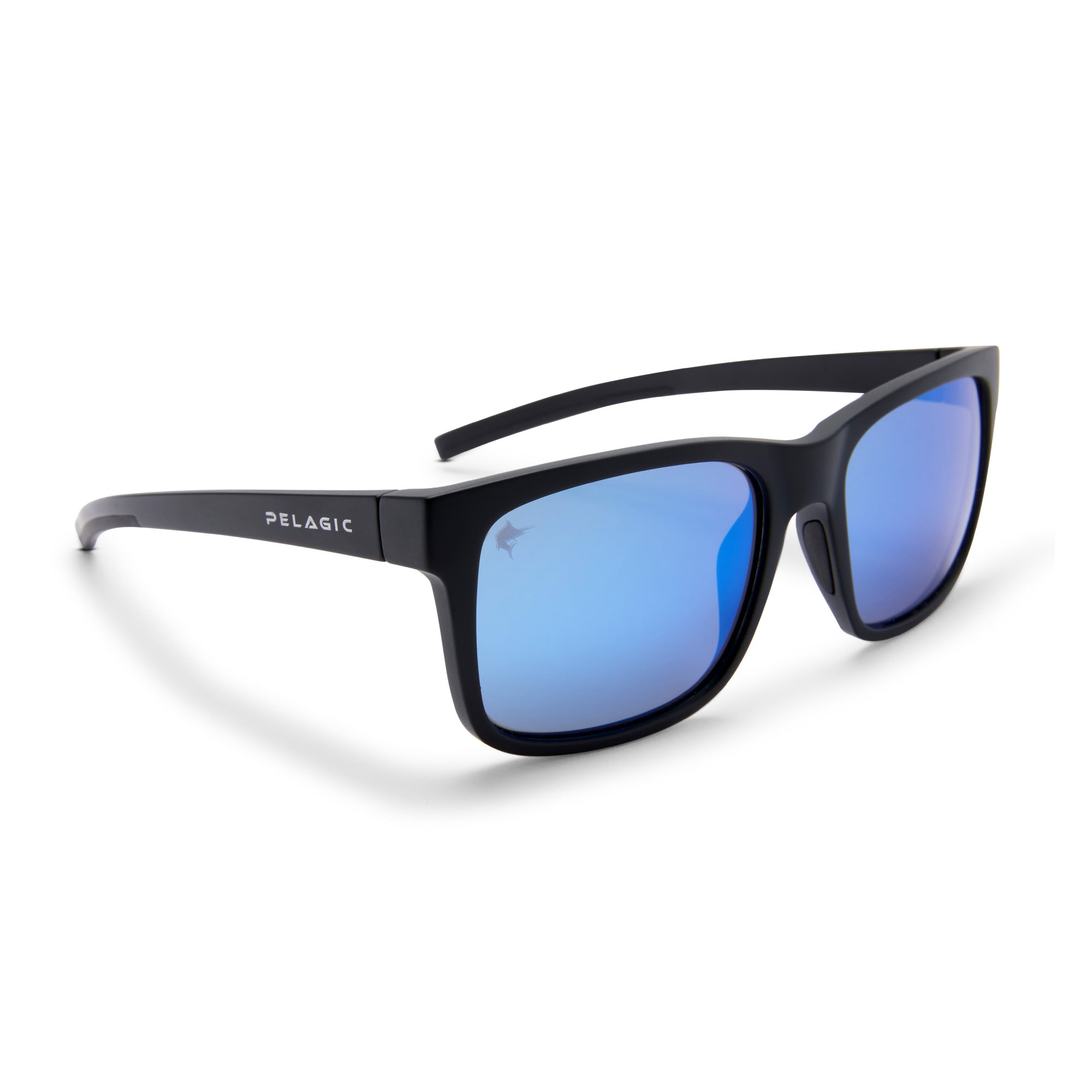 Pelagic Fish Hook Polarized Sunglasses Matte Black (Blue Mirror Poly)