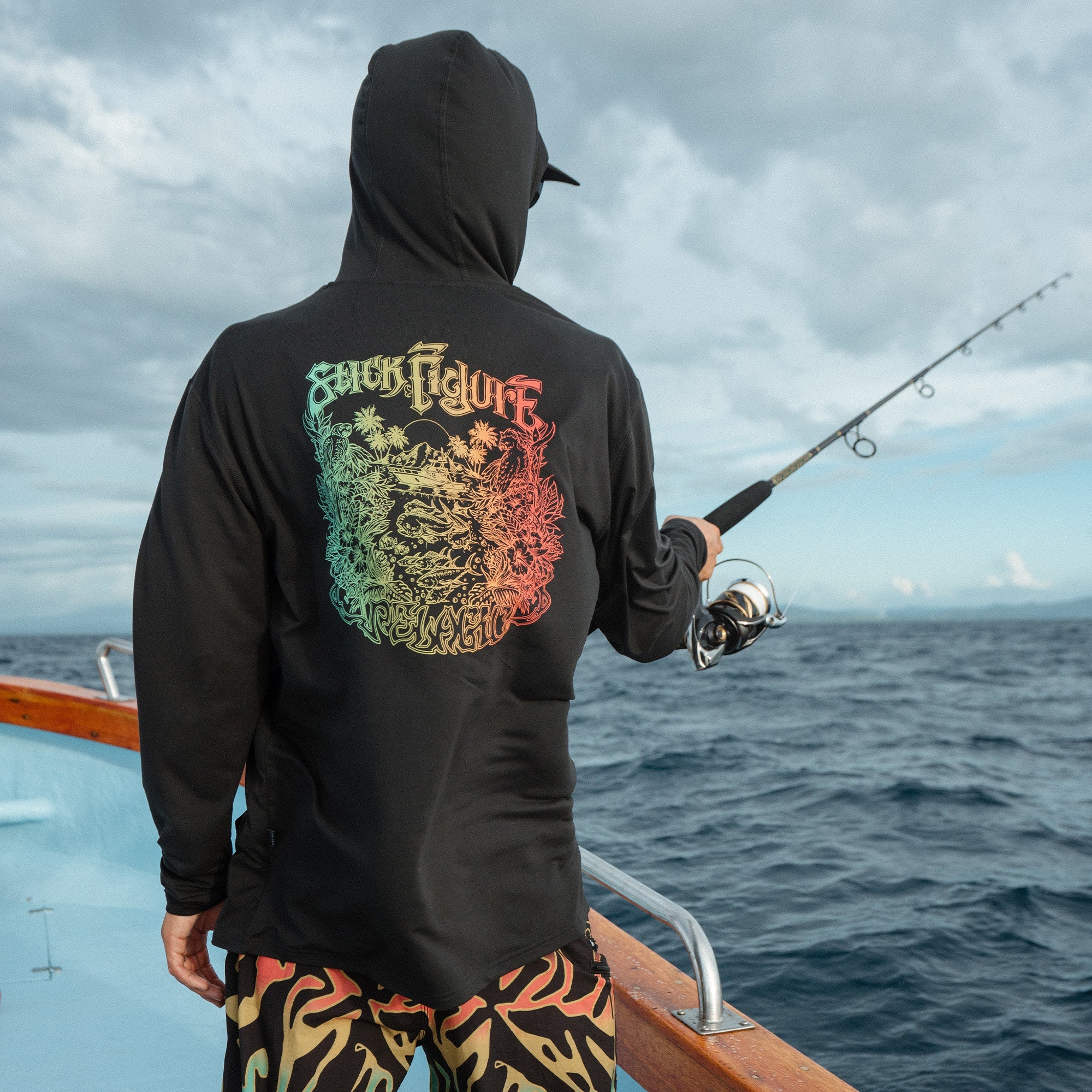 Stick Figure Freespool Islander Hooded Performance Shirt