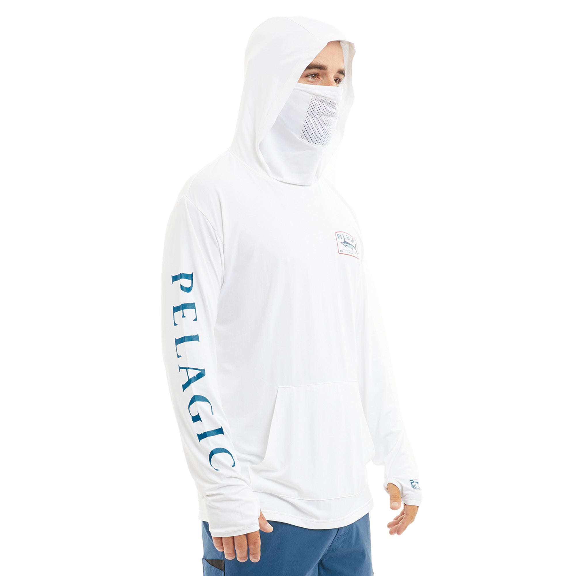PELAGIC Ocean Fishing Shirt Upf 50 Long Sleeve Hooded Face Cover