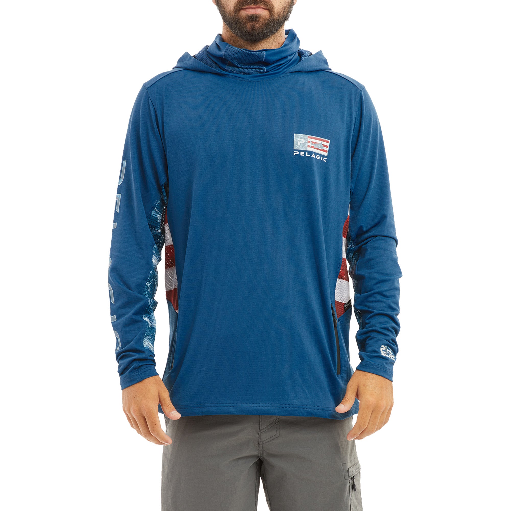 Pelagic Exo-Tech Icon Hooded Fishing Shirt Smokey Blue / S