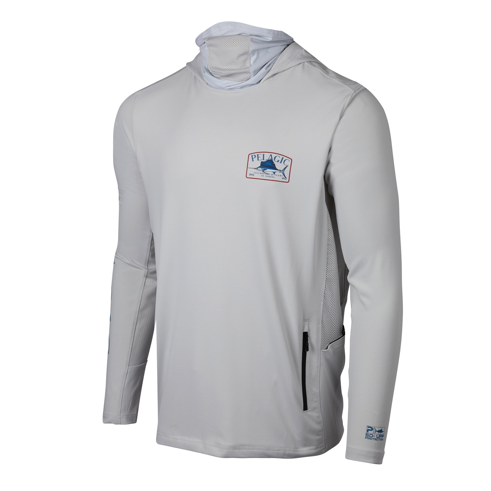 Pelagic Exo-Tech 2.0 Light Grey Hooded Fishing Long-Sleeve Shirt