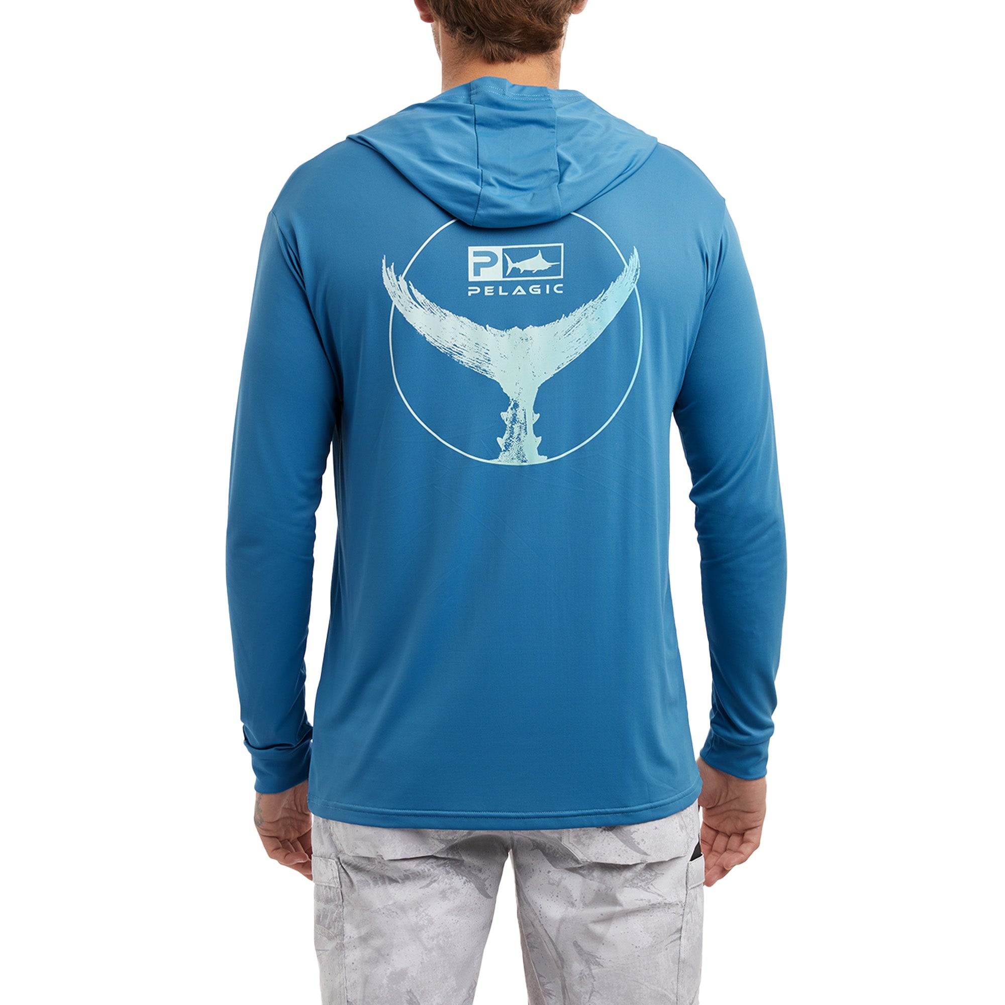 Men's Long Sleeve Hooded Fishing Jersey: Blue/Aqua - fishing shirt – Big  Bite Fishing Shirts
