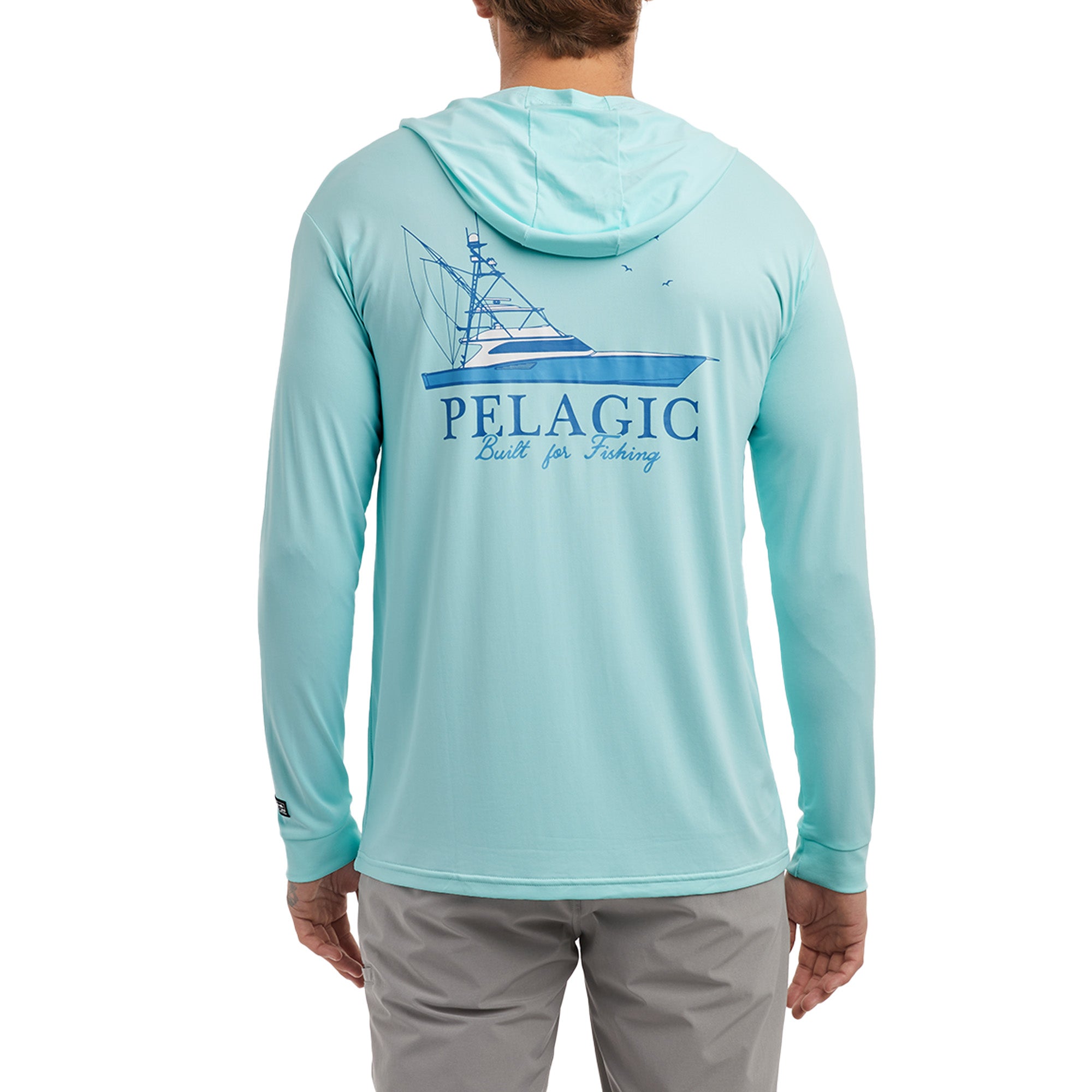 Pelagic Aquatek Gyotaku Hooded Fishing Shirt - Ocean - Large
