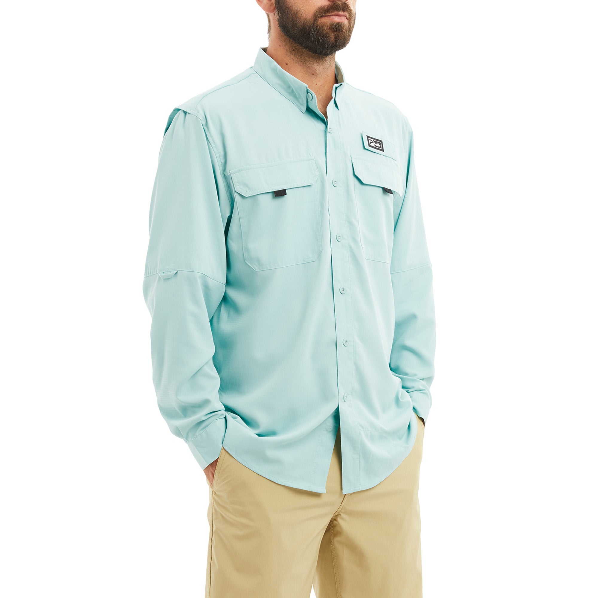 Men's Light Blue Long Sleeve Fishing Shirt