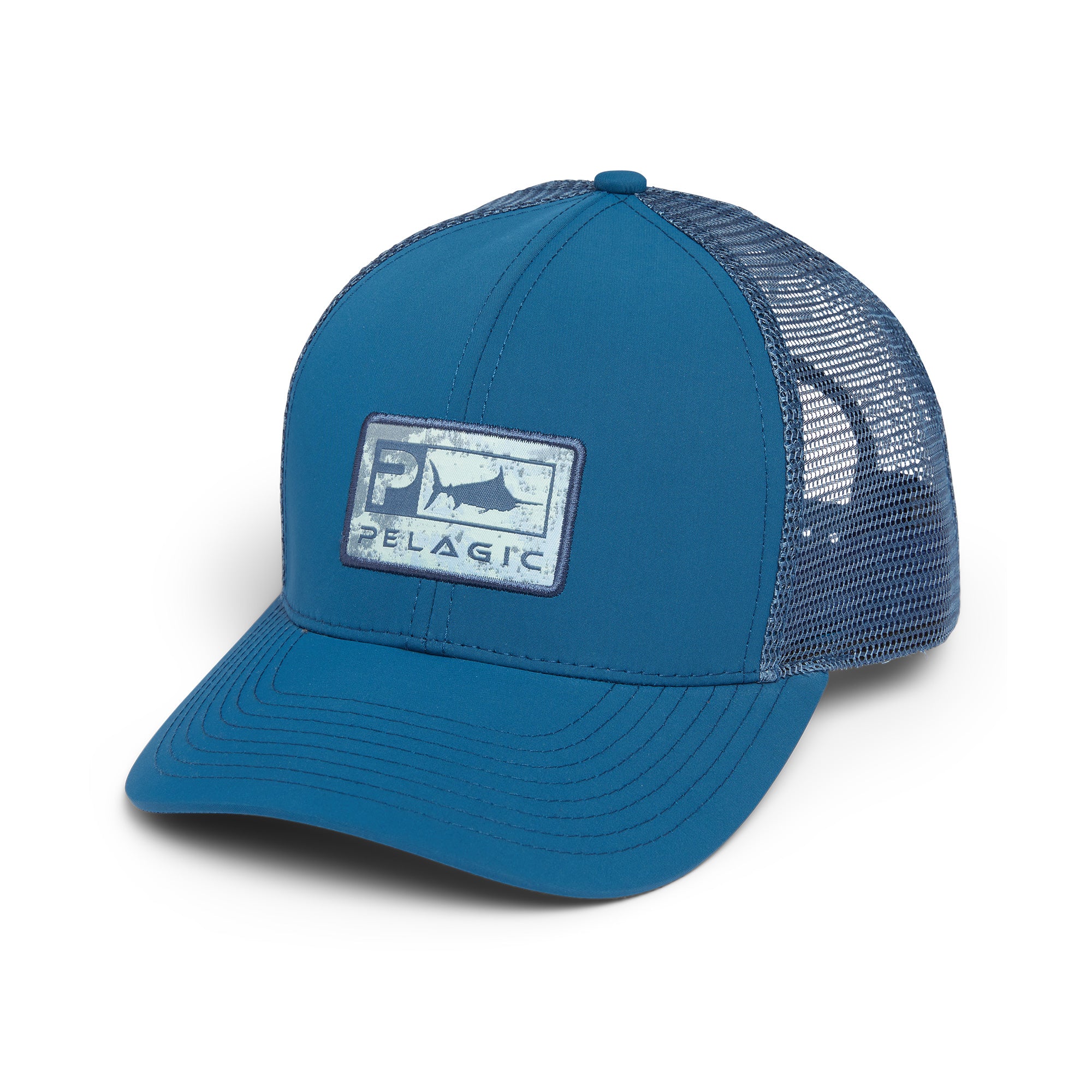 Pelagic Hat Mens Black Trucker Red White Blue Adjustable Snapback Fishing  Logo