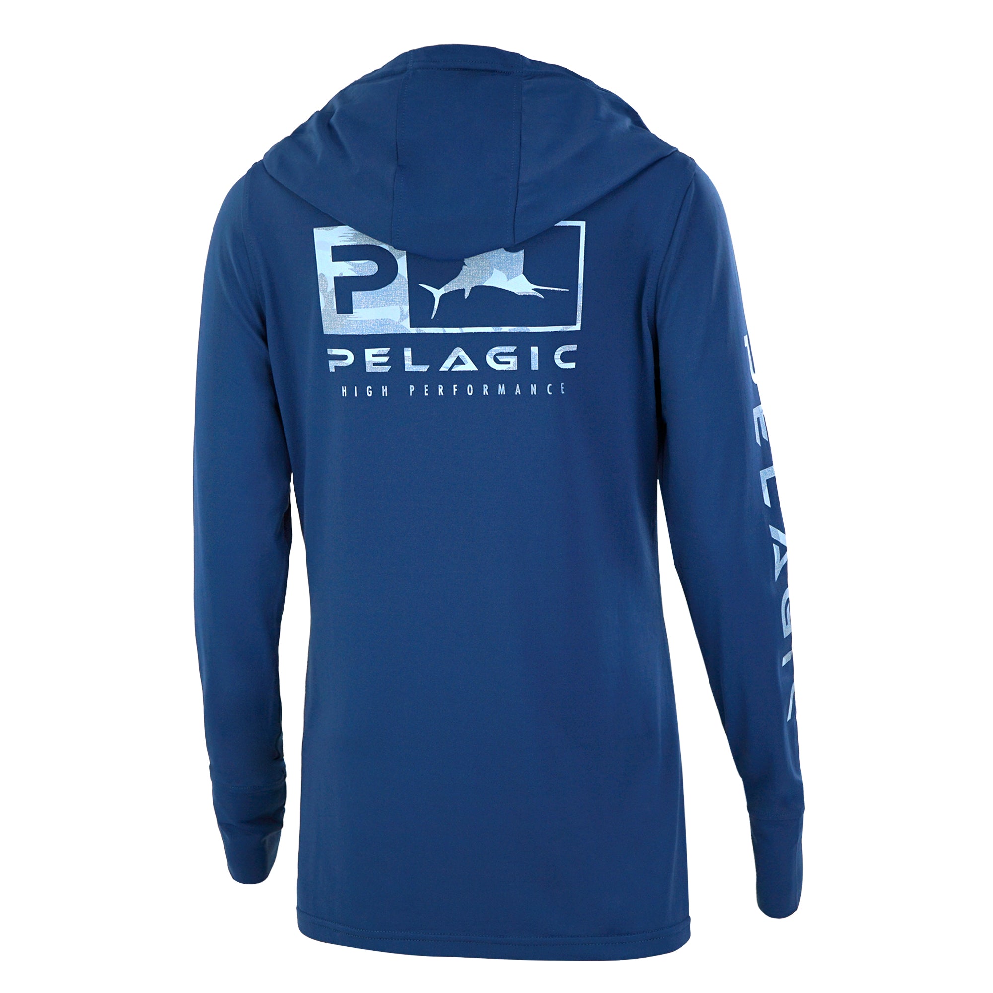 Pelagic Aquatek Icon Hooded Fishing Shirt Americamo Smokey Blue / S