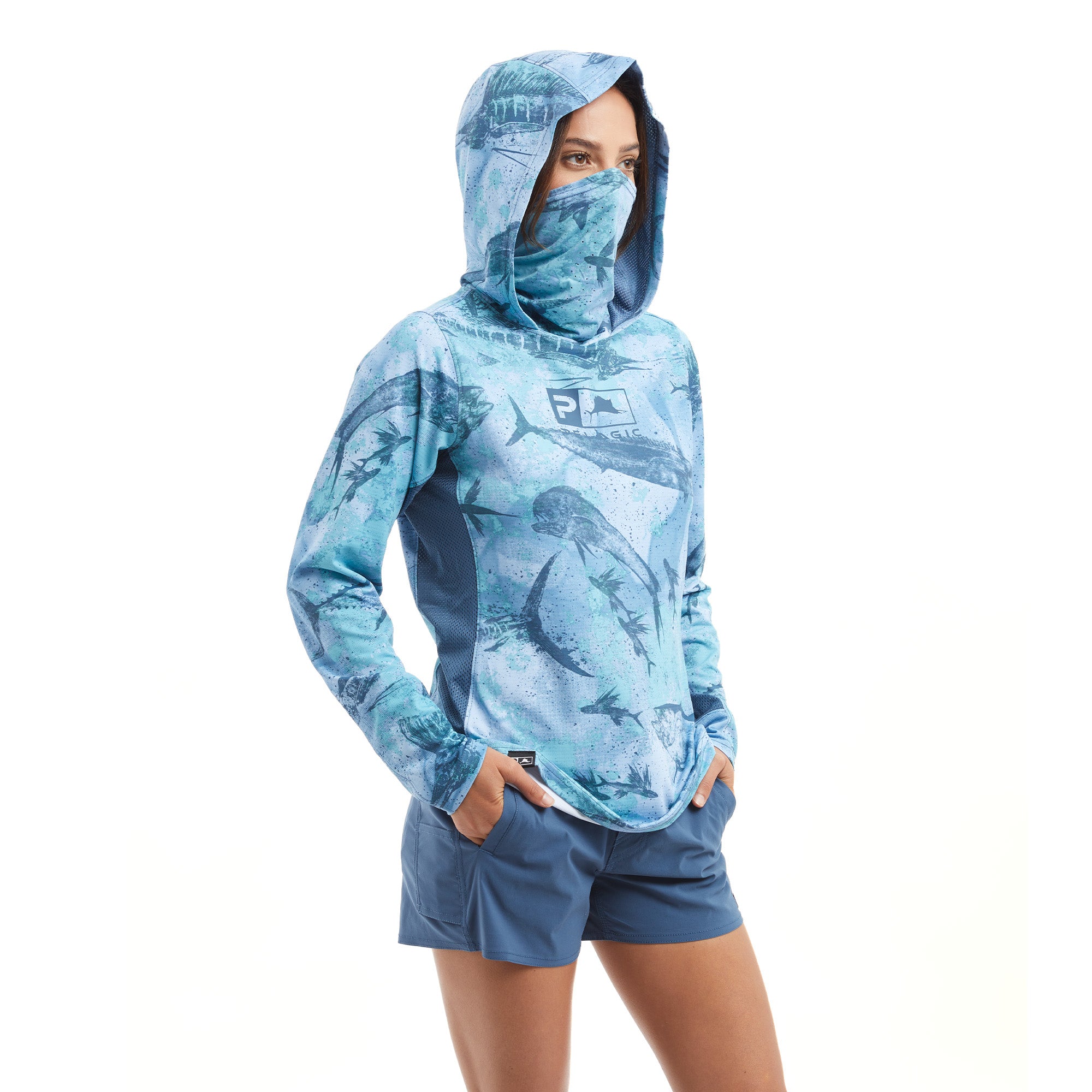Реглан Pelagic Exo-Tech Hooded Fishing Shirt XXL к:slate fish camo