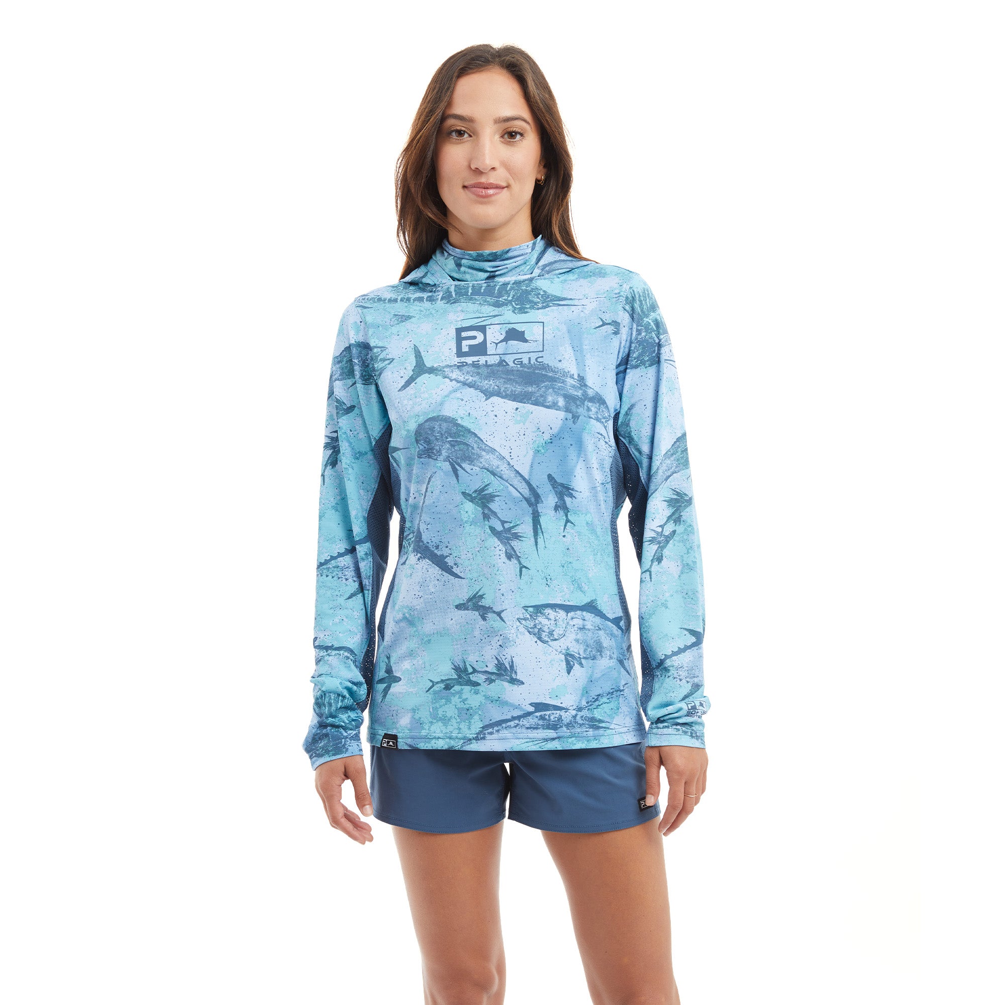Pelagic Women's Aquatek Evening Fade Hooded Fishing Shirt L / Tropical Aqua