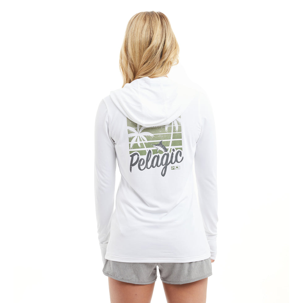 Pelagic Women's Aquatek Evening Fade Hooded Fishing Shirt L / White
