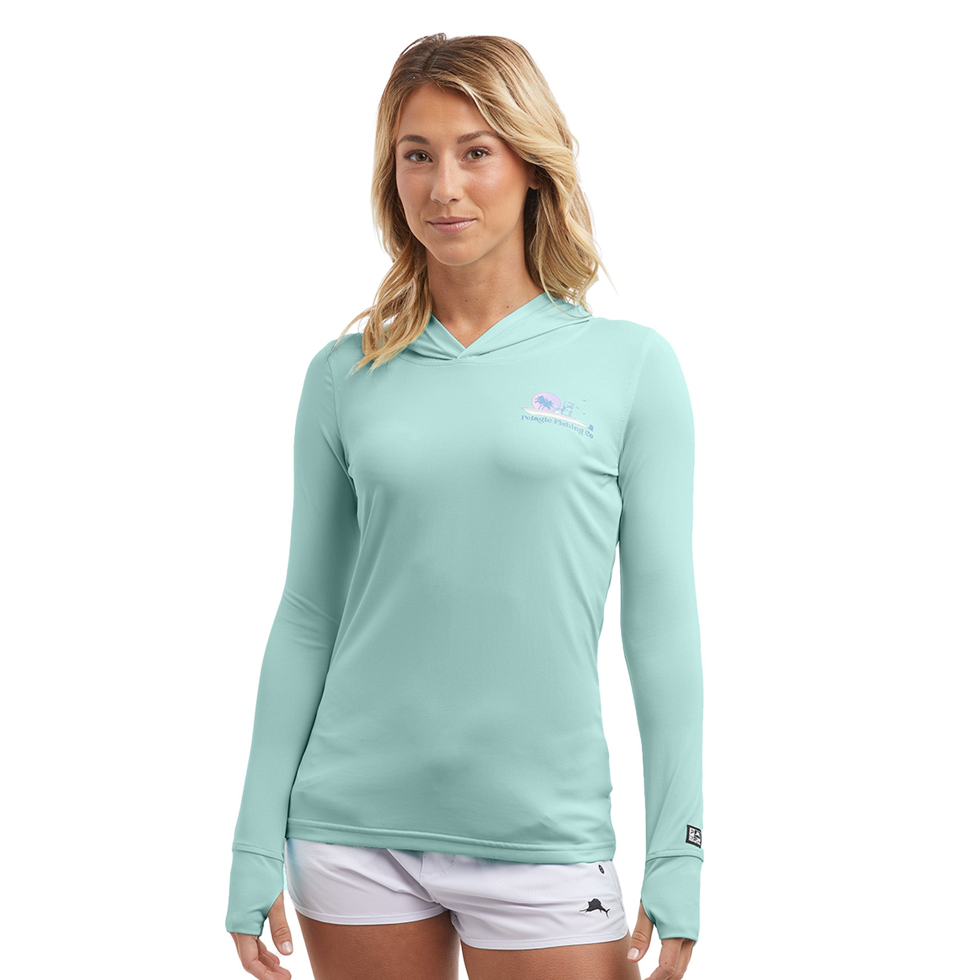 Pelagic Vaportek Hooded Long-Sleeve Fishing Shirt for Ladies - Tropical Aqua - M