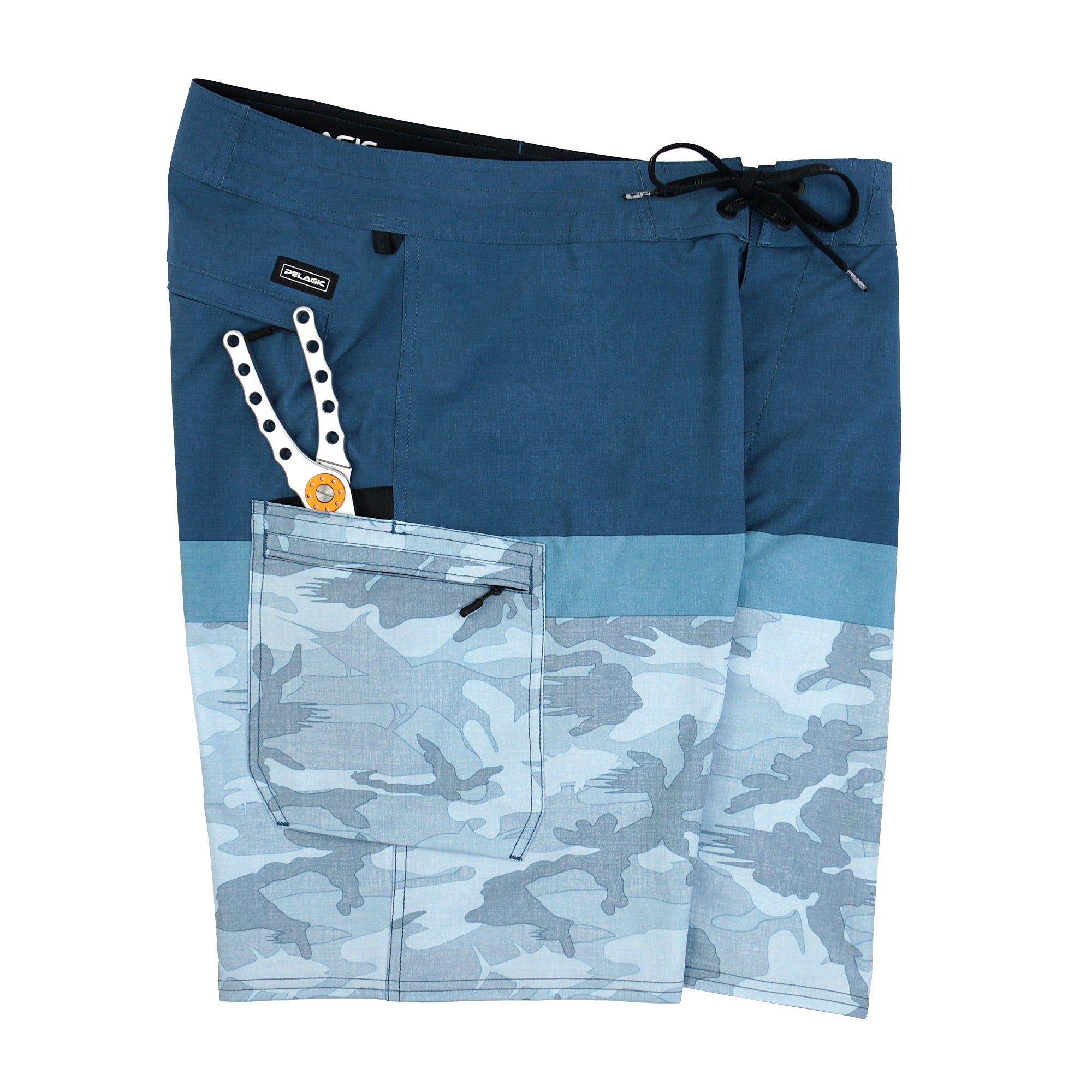 Pelagic Blue Water Fish Camo Stacked Fishing Shorts - Black - 38