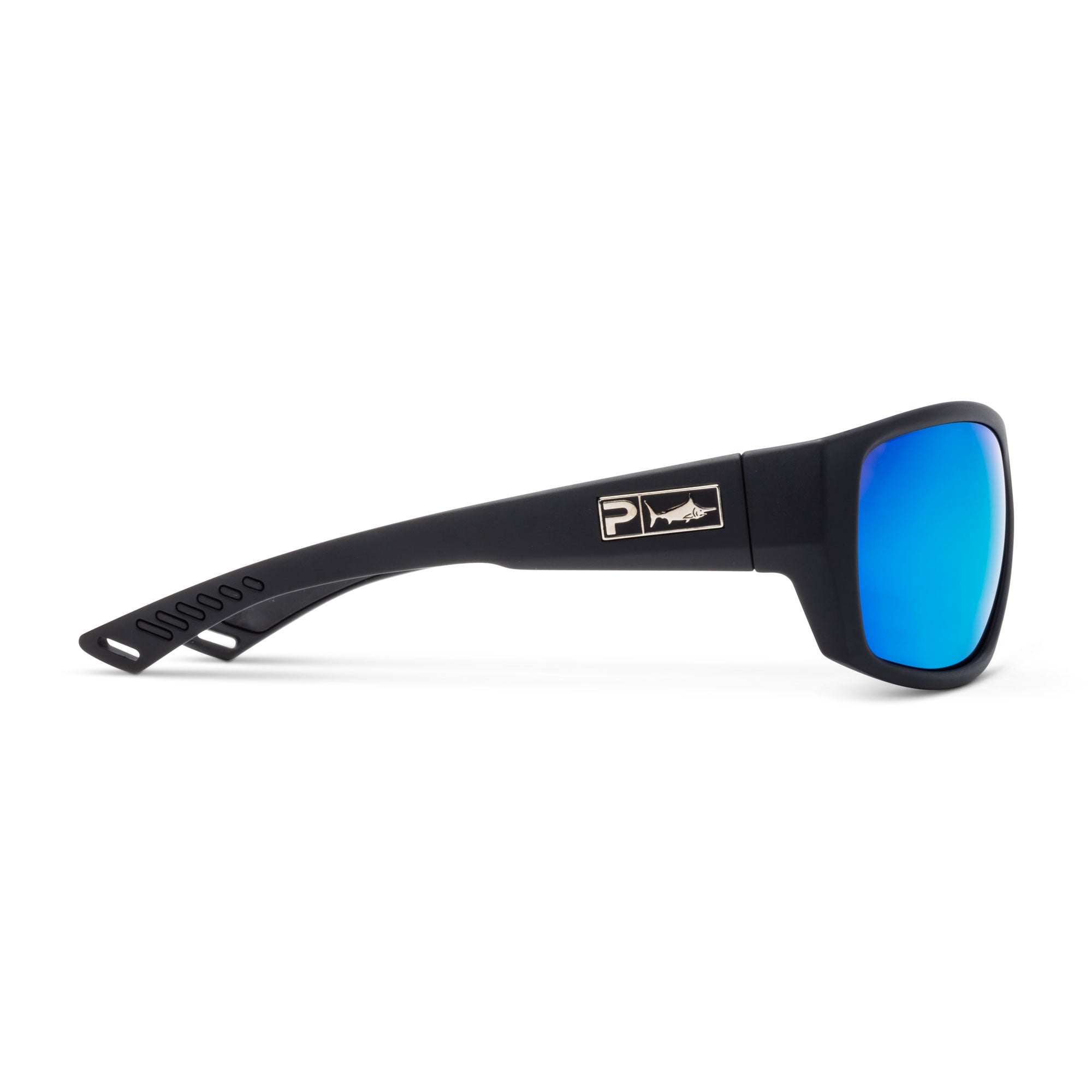Pelagic Fish Hook Polarized Sunglasses Matte Black (Blue Mirror Poly)