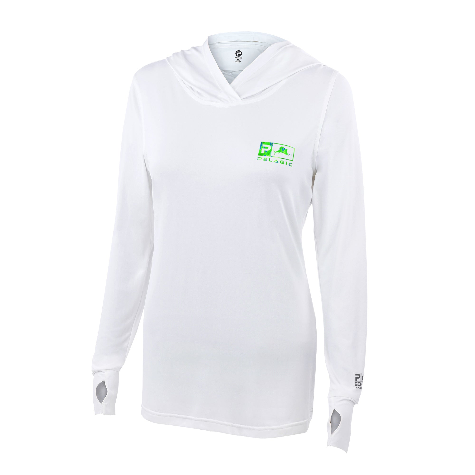 Pelagic Women's White Ultratek Fish Camo L/S Performance Shirt